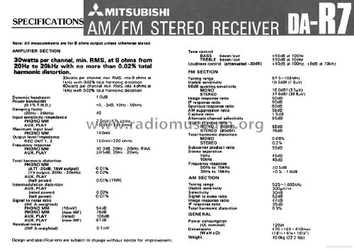 Stereo Receiver DA-R7; Mitsubishi Electric (ID = 1644653) Radio