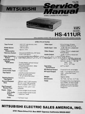 Video Cassette Recorder HS-411UR; Mitsubishi Electric (ID = 1457644) Sonido-V