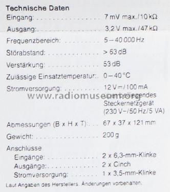 Stereo-Mikrofon-Vorverstärker MPR-6 Best.Nr. 21.0680; Monacor, Bremen (ID = 2586800) Ampl/Mixer