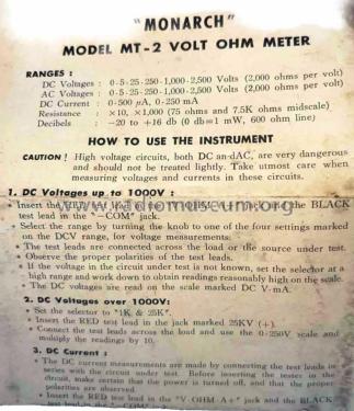 Analog Multimeter MT-2; Monarch Electronics (ID = 3040572) Equipment