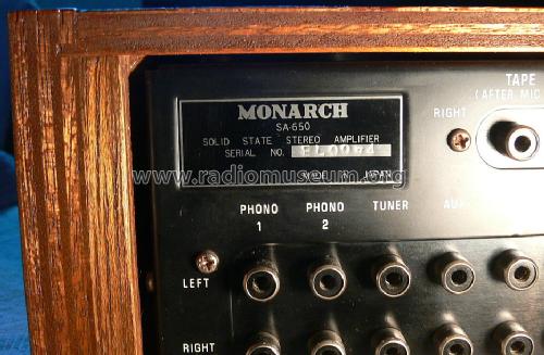 Solid State Stereo Amplifier SA-650; Monarch Electronics (ID = 1526876) Ampl/Mixer