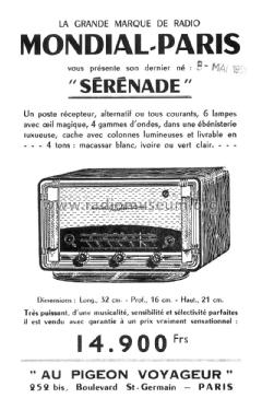 Sérénade ; Mondial, Société (ID = 1455225) Radio