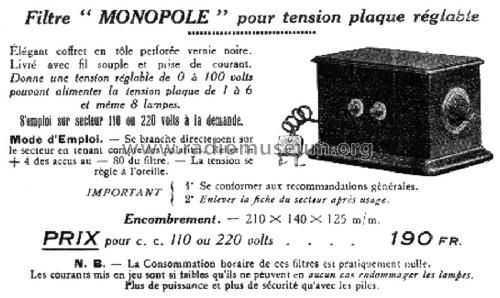 Filtre pour tension plaque réglable ; Monopole, Bouveau et (ID = 2068005) Power-S