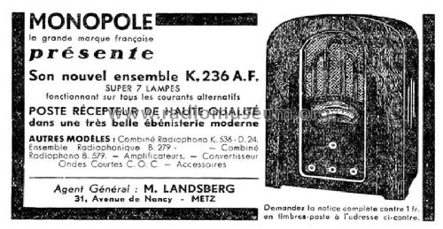 K236AF Ch= K36AF; Monopole, Bouveau et (ID = 2008816) Radio