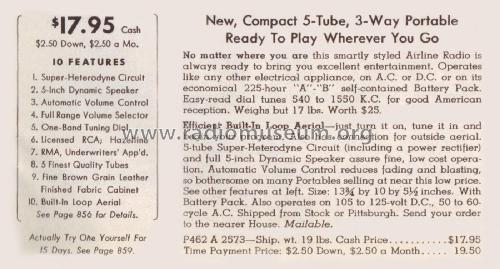 Airline 14BR-573A Order= P462 A 2573 ; Montgomery Ward & Co (ID = 1959027) Radio