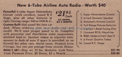 14BR-681A Order= M262 C 681 Car Radio; Montgomery Ward & Co (ID = 1937009) Radio