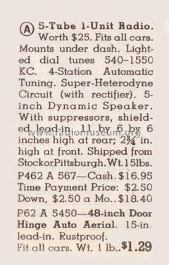 567 Order= P462 C 567 Car Radio; Montgomery Ward & Co (ID = 1960563) Radio