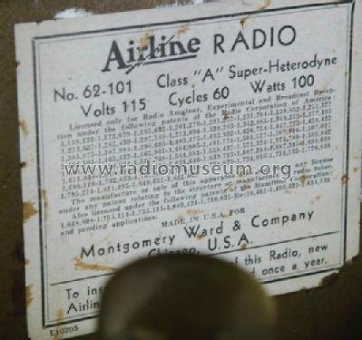 Airline 62-101 Order= 662 D 101; Montgomery Ward & Co (ID = 1655491) Radio