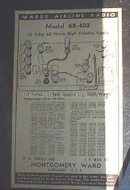 Airline 62-403 'Movie Dial' Order= P162 A 403 ; Montgomery Ward & Co (ID = 260225) Radio