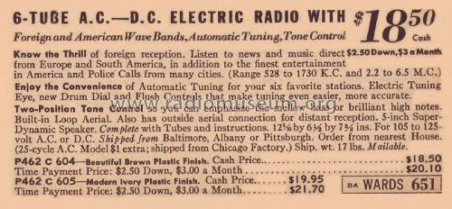 93WG-605 Order= P462 C 605 ; Montgomery Ward & Co (ID = 1891568) Radio