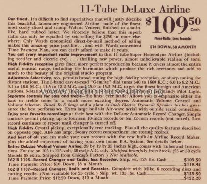 Airline 1107 Order= 162 B 1107 ; Montgomery Ward & Co (ID = 1918985) Radio