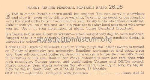 Airline 1167 Order= 62 A 1167 Y; Montgomery Ward & Co (ID = 2038084) Radio