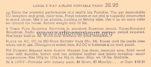 Airline 1170 Order= 62 A 1170 Y; Montgomery Ward & Co (ID = 2038114) Radio