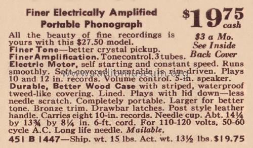 Airline 1447 Order= 451 B 1447 Portable Phonograph; Montgomery Ward & Co (ID = 1919433) R-Player