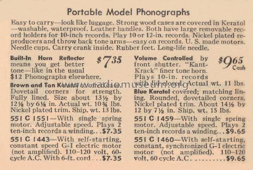 Airline 1459 Order= 551 C 1459 Portable Phonograph; Montgomery Ward & Co (ID = 1925811) TalkingM