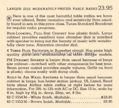 Airline 15HA-1554A Order= 62 C 1554 M ; Montgomery Ward & Co (ID = 2025065) Radio