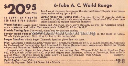 Airline 406 Order= P462 B 406; Montgomery Ward & Co (ID = 1848629) Radio