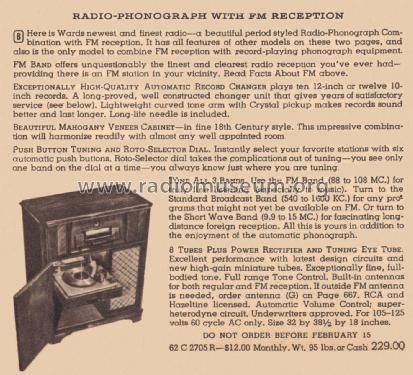 Airline 74WG-2705A Order= 62 C 2705 R ; Montgomery Ward & Co (ID = 1990206) Radio