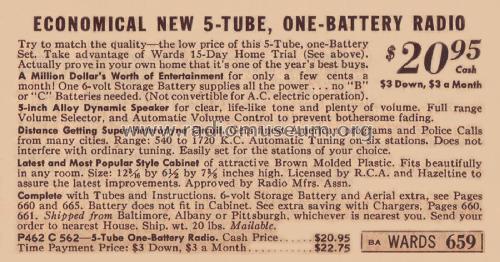 Airline 562 Order= P462 C 562 ; Montgomery Ward & Co (ID = 1899485) Radio