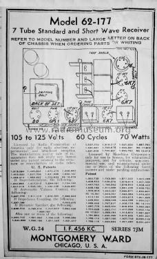 Airline 62-177 Ch= Series 7JM Order= 462 A 177; Montgomery Ward & Co (ID = 2564817) Radio