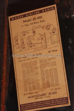 Airline 62-402 Order= P162 A 402 Ch= 83WG-402A; Montgomery Ward & Co (ID = 1785665) Radio