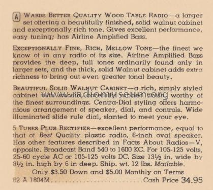 Airline 64WG-1804B Order= 62 A 1804M ; Montgomery Ward & Co (ID = 2012152) Radio