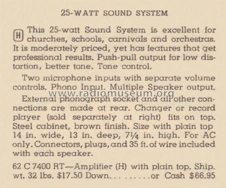 Airline 7400 Amplifier Order= 62C7400RT; Montgomery Ward & Co (ID = 2035737) Ampl/Mixer