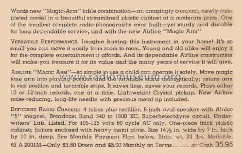 Airline 74BR-2001B Order= 62 A 2001M ; Montgomery Ward & Co (ID = 2011215) Radio