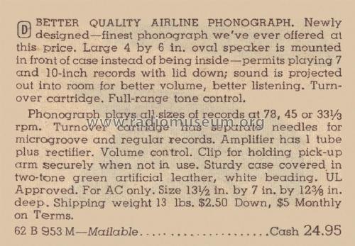 Airline GAA-953B ; Montgomery Ward & Co (ID = 2087935) R-Player