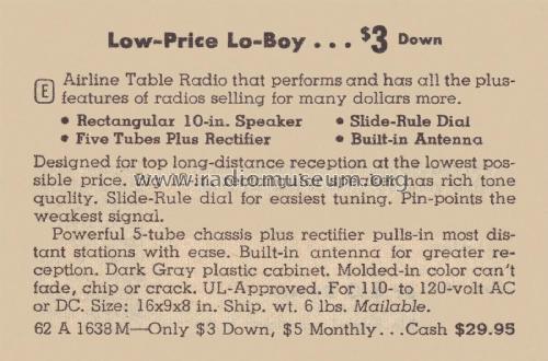 Airline GTM-1638A ; Montgomery Ward & Co (ID = 2121233) Radio