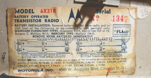 6X31R Ch= HS-564; Motorola Inc. ex (ID = 1899384) Radio