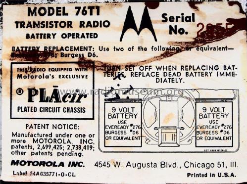 76T1 Ch= HS-507; Motorola Inc. ex (ID = 1972321) Radio