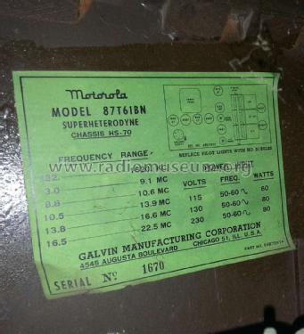 87T61BN Ch= HS-70; Motorola Inc. ex (ID = 1853331) Radio