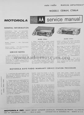 All Transistor Chevrolet Chevelle CEM64; Motorola Inc. ex (ID = 2840047) Car Radio