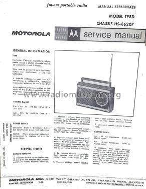 Twelve Transistor Solid State TP8DE, Ch= HS-66207; Motorola Inc. ex (ID = 2830358) Radio