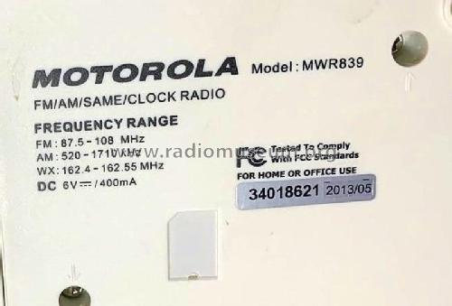 FM/AM/SAME/Clock Radio MWR839; Motorola Inc. ex (ID = 2830102) Radio