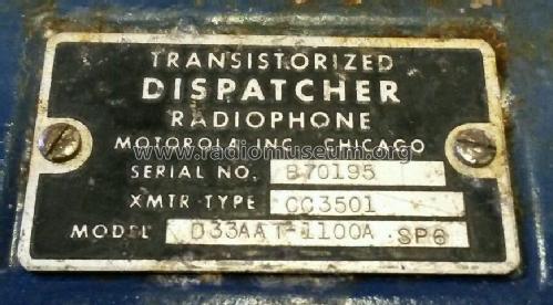 Transistorized Dispatcher Radiophone CC 3501 - D33AA T-1100A SP6; Motorola Inc. ex (ID = 1807468) Commercial TRX