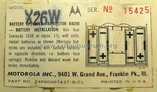 X26W Ch= HS-883; Motorola Inc. ex (ID = 2785662) Radio