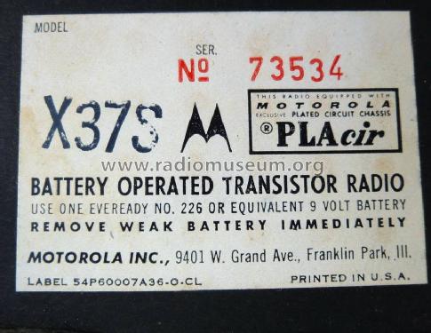 X37S Ch=HS-1005; Motorola Inc. ex (ID = 1527734) Radio