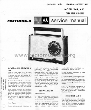 All Transistor X50, X50B ; Motorola Inc. ex (ID = 2024306) Radio