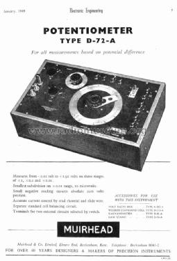 Potentiometer D-72-A; Muirhead & Co. Ltd.; (ID = 3017112) Equipment