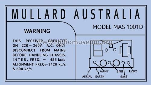 MAS1001D; Mullard Radio (ID = 2779959) Radio