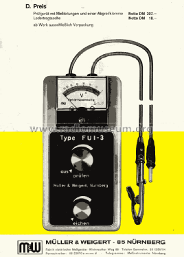 Prüfgerät für Fehlerstrom- und Fehlerspannungs-Schutzschaltung FUI-3; Müller & Weigert OHG (ID = 2593080) Equipment