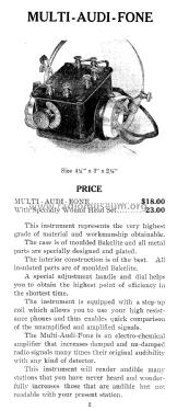 Multi-Audi-Fone Wireless Instruments catalog 1916; Multi-Audi-Fone; (ID = 1784873) Paper