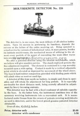 Molybdenite Detector No. 220; Murdock, WM.J. Co.; (ID = 1562056) Radio part