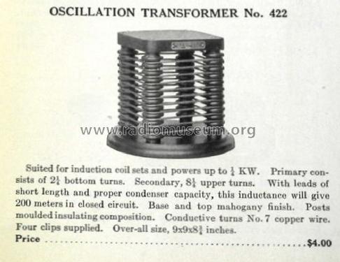 Oscillation Transformer No. 422; Murdock, WM.J. Co.; (ID = 1562007) Radio part