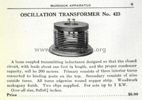 Oscillation Transformer No. 423; Murdock, WM.J. Co.; (ID = 1562014) Radio part