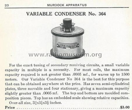 Rotary Variable Condenser No. 364; Murdock, WM.J. Co.; (ID = 1978730) Radio part