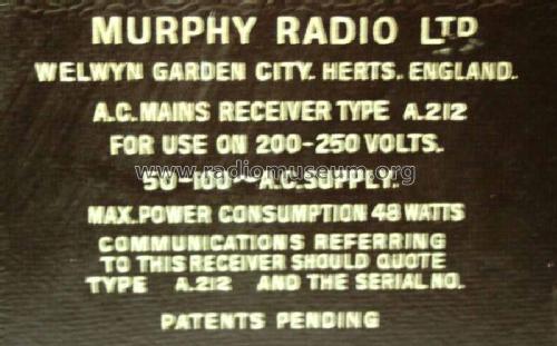 A212; Murphy Radio Ltd.; (ID = 2635908) Radio