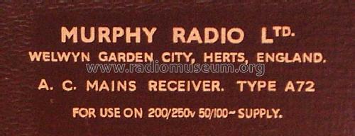 A72; Murphy Radio Ltd.; (ID = 653687) Radio